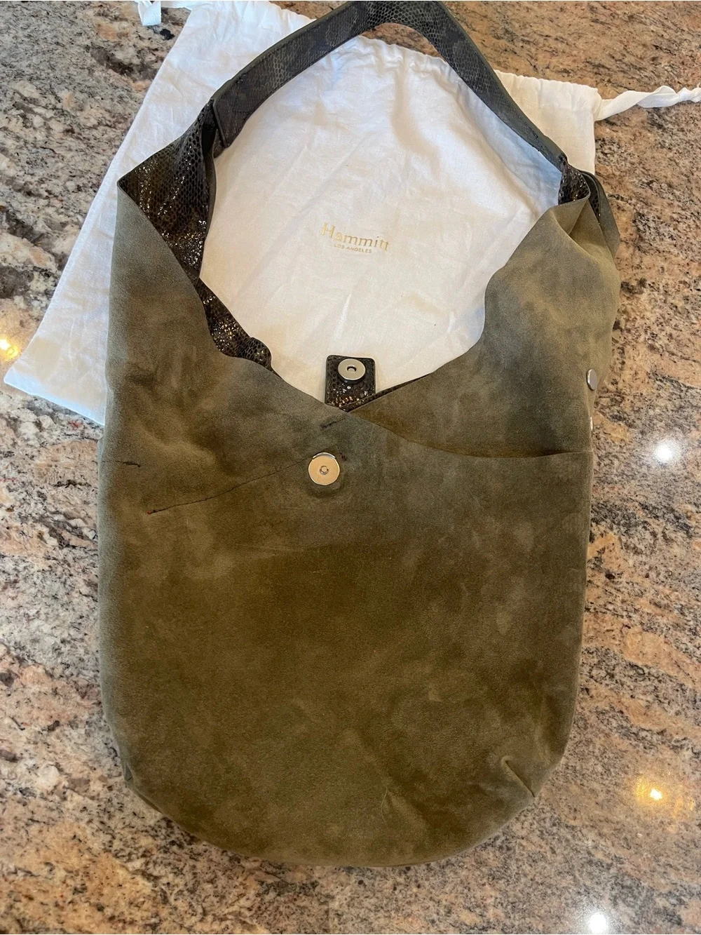 Limited Edition Hammitt Olive Snakeskin Leather Hobo Tom Large Reversible!
